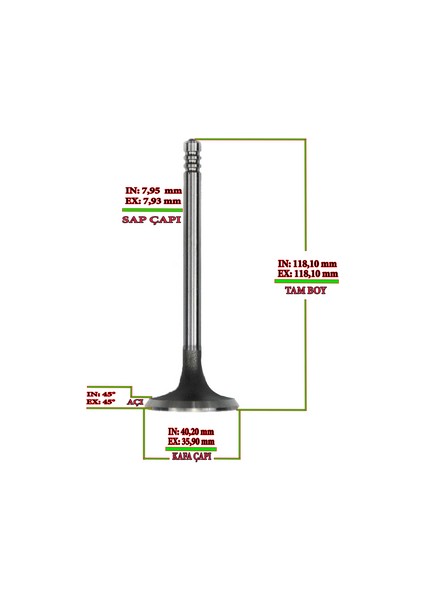 Subap Inex 0.50 Kaba Takım Isuzu Nkr Tfr Dmax 4ja1-T SPR-3401KSPR