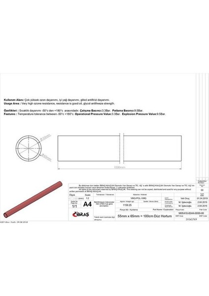 Ibras 65769 3 Kat Polyesterli Silikon 55MM Düz Hortum 1 mt