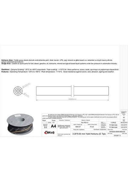 Ibras 68713 3.2mm x 9.0mm Yakıt Hortumu Üniversal E / Tipi