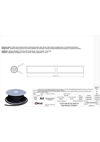 Ibras 68115 4.5mm x 9.0mm Yakıt Hortumu Üniversal B / Tipi
