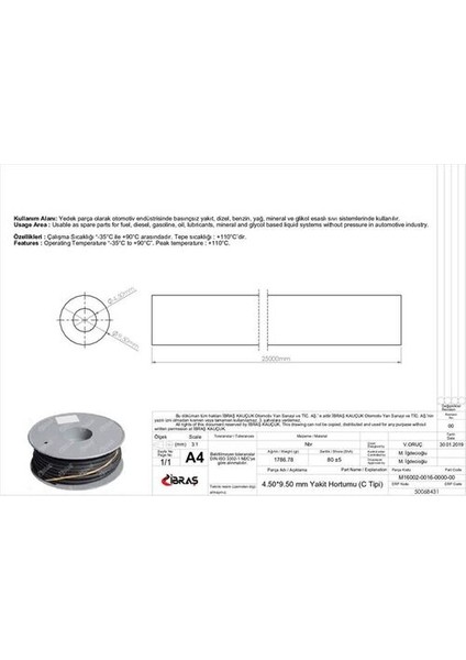 Ibras 68431 4.5mm x 9.5mm Yakıt Hortumu Üniversal C / Tipi