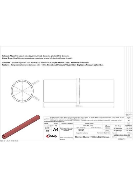 Ibras 65774 Düz Hortum 80MM Kırmızı Sılıkon 4 Kat Polyesterli