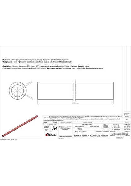 Ibras 65759 3 Kat Polyesterli Silikon 25MM Düz Hortum 1 mt