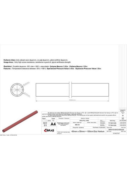 Ibras 65767 3 Kat Polyesterli Silikon 45MM Düz Hortum 1 mt