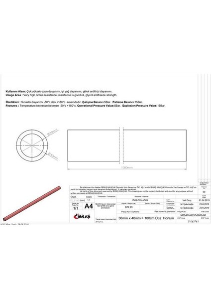 Ibras 65761 3 Kat Polyesterli Silikon 30MM Düz Hortum 1 mt