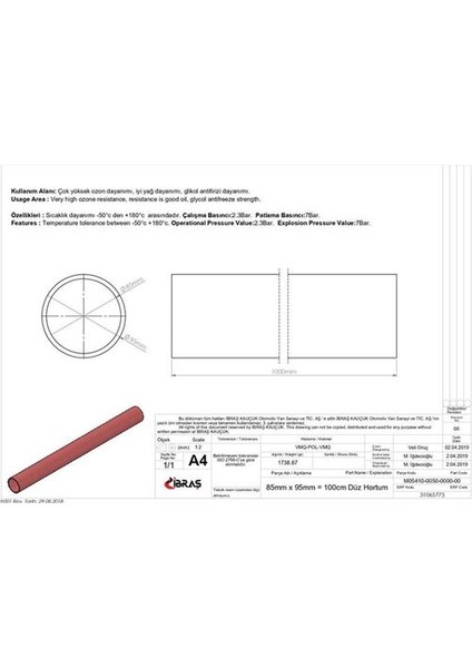 Ibras 65775 Düz Hortum 4 Kat Polyesterli Silikon 85MM 1 mt