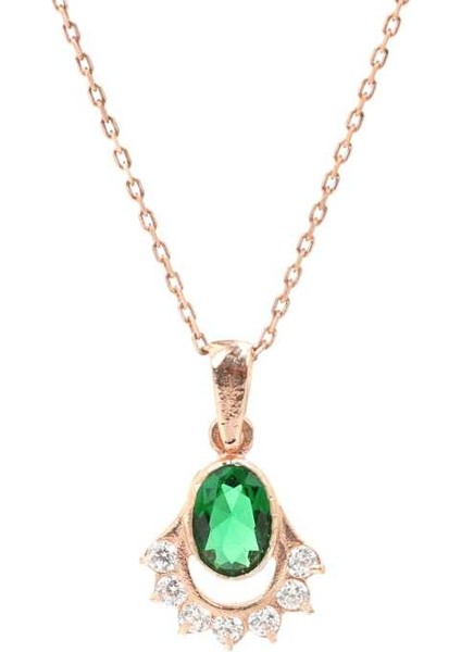 925 Ayar Gümüş Nişane Tasarım Oval Zümrüt Taşlı Kolye