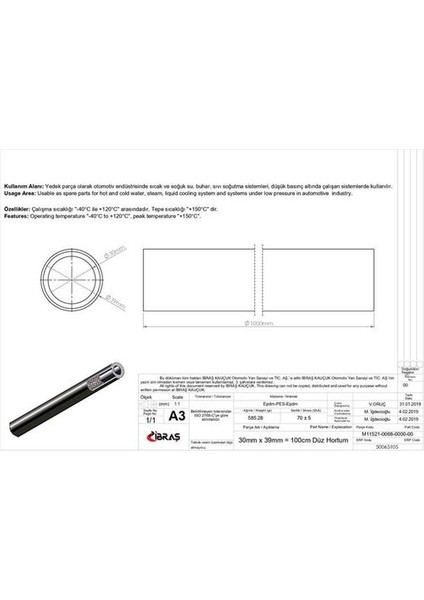 Ibras 65105 Düz Hortum 30MM Epdm