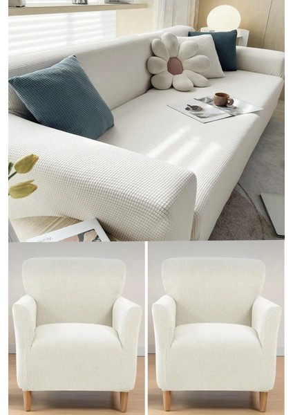 Hansarayhome Hansaray 3+3+1+1 Likrali Kare Desen Esnek Yikanabilir Koltuk Örtüsü Takımı