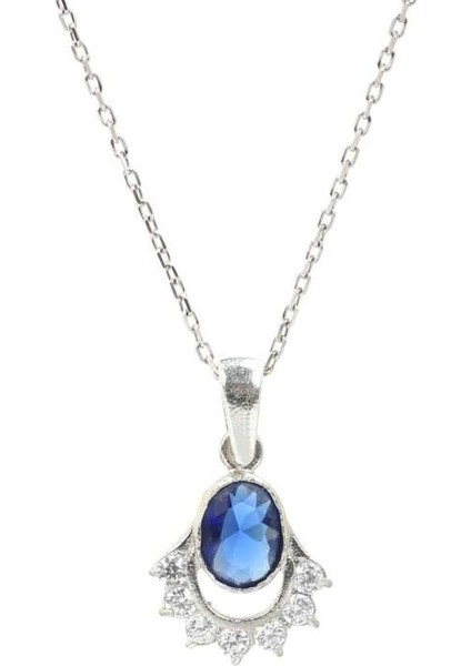 925 Ayar Gümüş Nişane Tasarım Oval Safir Taşlı Kolye fiyatları