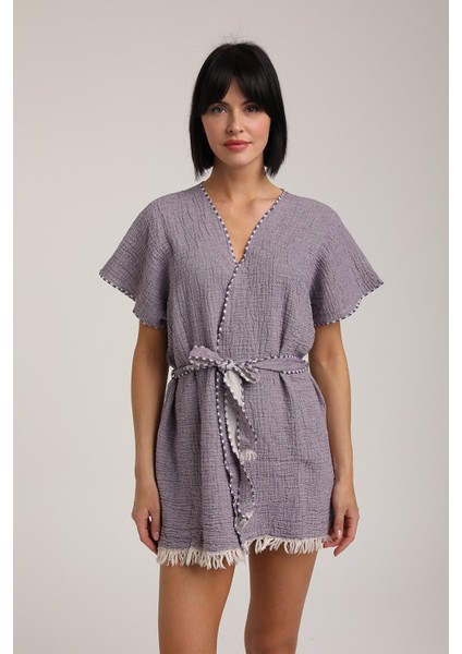 Kadın Kuşaklı Müslin Pareo Kimono P 80