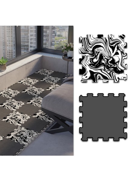 Dijital Baskılı Siyah-Beyaz Modernize Edilmiş Balkon Halısı Yolluk Yapboz Puzzle Japon Halı