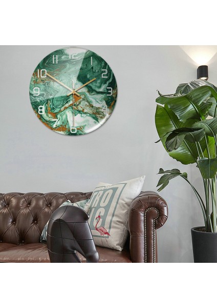 Modern Minimalist Mermer Dokulu Sessiz Kara Duvar Saati (Yurt Dışından)