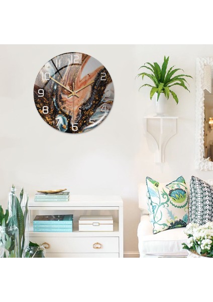 Modern Minimalist Mermer Dokulu Sessiz Kara Duvar Saati (Yurt Dışından)