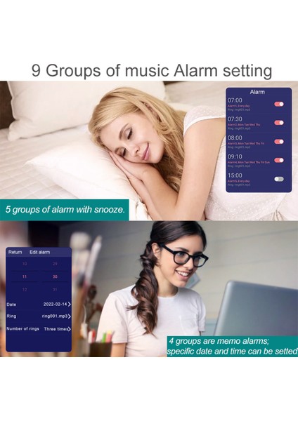 Yatak Odası Alarm Saat 5 Alarm LED Ekranlı Tarih ve Sıcaklık Gösteren (Yurt Dışından)