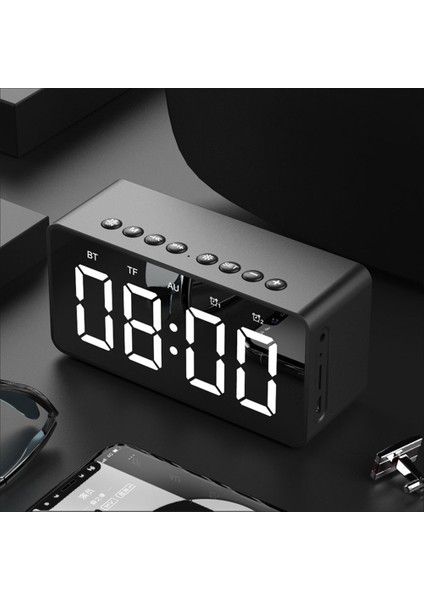 Kablosuz LED Ekranlı Mini Ayna Çift Alarm Saatli Bluetooth Hoparlör Siyah (Yurt Dışından)