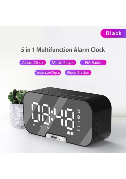 Dijital Ayna Yüzeyli Alarm Saatı Bt Hoparlörü Sıcaklık Görüntüleyicisi (Yurt Dışından)