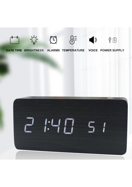 Ahşap Dijital Alarm Saat 3 Seviyeli Ayarlanabilir Parlaklıklu LED Ekran (Yurt Dışından)