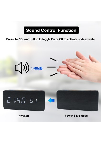 Ahşap Dijital Alarm Saat 3 Seviyeli Ayarlanabilir Parlaklıklu LED Ekran (Yurt Dışından)