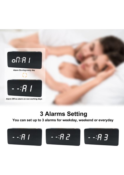 Ahşap Dijital Alarm Saat 3 Seviyeli Ayarlanabilir Parlaklıklu LED Ekran (Yurt Dışından)
