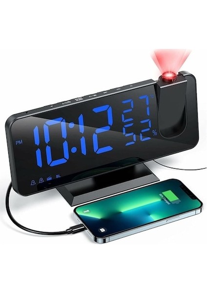 Mufunye Radyolu Prktörlü Saat, 7 LED Ayna Ekranlı Digital Saat (Yurt Dışından)