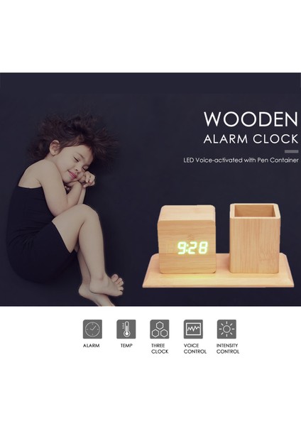 Mini Ahşap Alarm Saatli Kalem Kutusu Dijital Sessiz (Yurt Dışından) fiyatları
