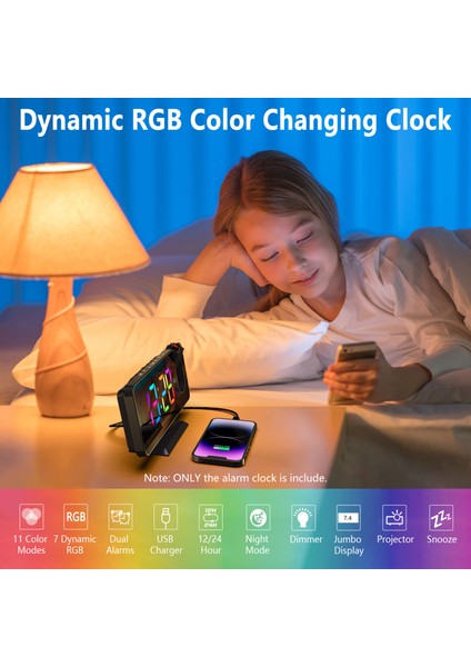 Dijital Prksiyon Alarm Saatleri Dinamik Rgb Işığı Çift Alarm Ayarı (Yurt Dışından)