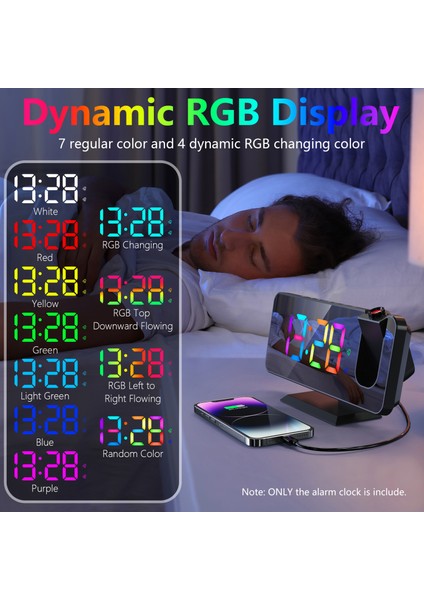 Dijital Prksiyon Alarm Saatleri Dinamik Rgb Işığı Çift Alarm Ayarı (Yurt Dışından)