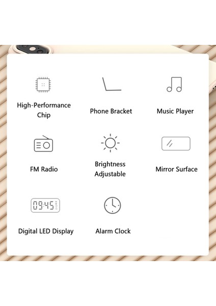 Dijital Ayna Yüzeyli Alarm Saatli Bt Hoparlörlü Fm Radyo (Yurt Dışından)
