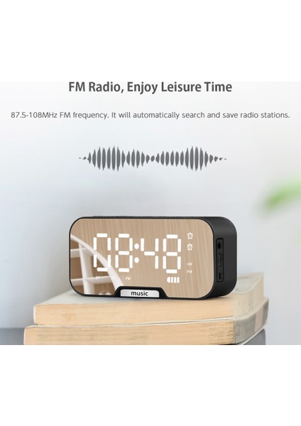 Dijital Ayna Yüzeyli Alarm Saatli Bt Hoparlörlü Fm Radyo (Yurt Dışından)