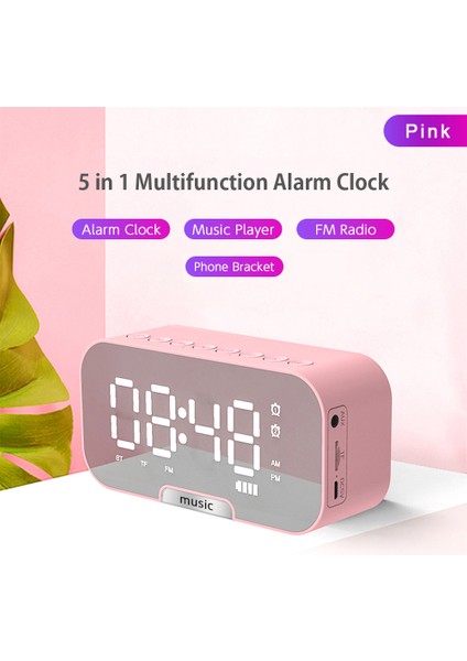 Dijital Ayna Yüzeyli Alarm Saatli Bt Hoparlörlü Fm Radyo (Yurt Dışından)