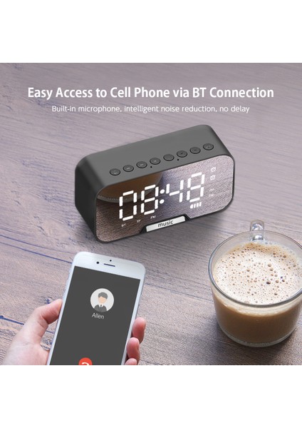 Dijital Ayna Yüzeyli Alarm Saatli Bt Hoparlörlü Fm Radyo (Yurt Dışından)