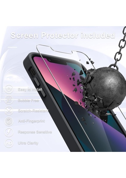 Apple iPhone 14 Kılıf Mat Magsafe Şarj Özellikli Hassas Butonlu Yumuşak Renkli Kenarlı Kapak + Ekran Koruyucu Cam Set 2in1