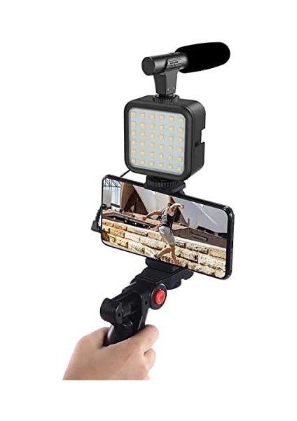 Vlogging Seti Video Kiti Tripod Mikrofon LED Işık Telefon Tutucu Kumandalı Selfie Vlog Tiktok Youtube