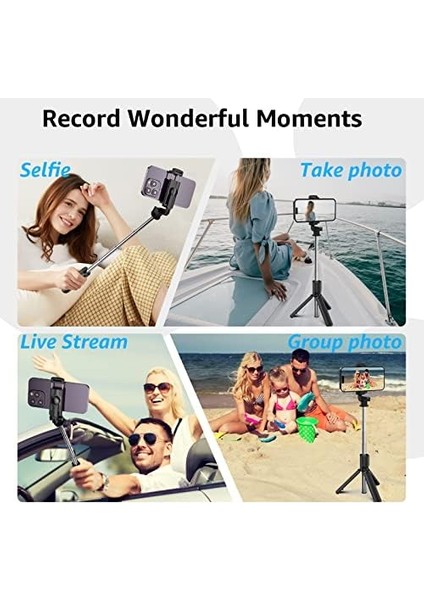 Selfie Çubuğu Tripod, 3'ü 1 Arada Bluetooth Selfie Çubuğu Tripod, 360° Selfie Çubuğu iPhone 14/14PRO Max/iphone 13/12/11/pro Max/pro/xr/xs/x/8/7, Samsung S10/S9/S8, Go Pro