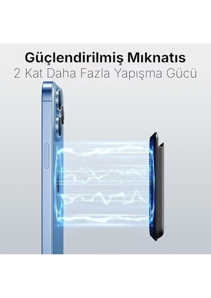 Apple iPhone Için Magsafe ile Uyumlu Cüzdan Manyetik Kartlık Yenilenmiş V2 Güçlü Mıktanıs ile Süper Yapışma ve Sağlam Tutuş (Siyah, Modern)