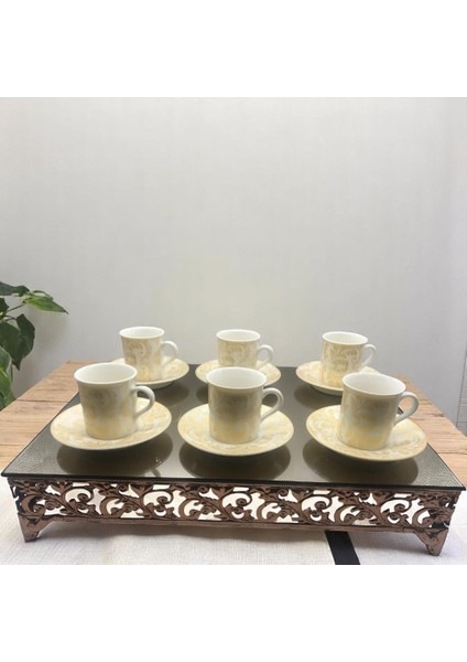 Modern Desenli 6'lı Kahve Fincan Takımı Sarı