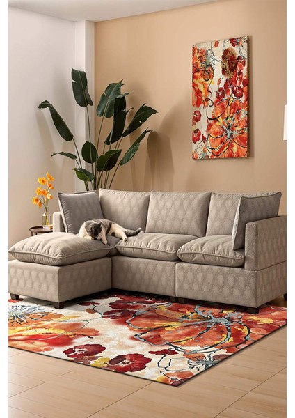 Şönil Halı, Makinada Yıkanabilir, Kaymaz Dokuma Taban, Modern & Dekoratif Tasarım FR1124