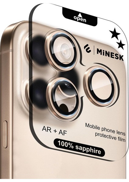 iPhone 16 Pro / 16 Pro Max ile Uyumlu Orijinal Safir Cam (%99.9 Saflıkta Gerçek Safir) Cihazın Kendi Lensleri ile Aynı Materyal Lens Koruyucu Kamera Camı (Desert Titanyum)