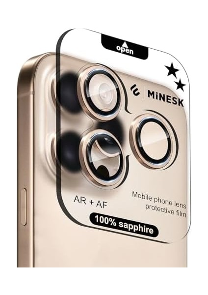 iPhone 16 Pro / 16 Pro Max ile Uyumlu Orijinal Safir Cam (%99.9 Saflıkta Gerçek Safir) Cihazın Kendi Lensleri ile Aynı Materyal Lens Koruyucu Kamera Camı (Desert Titanyum)