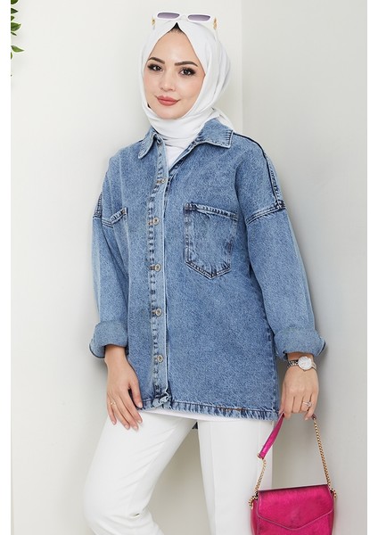Aysila Oversize Kot Ceket 1463 - Açık Mavi