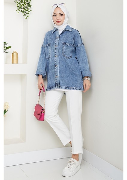 Aysila Oversize Kot Ceket 1463 - Açık Mavi