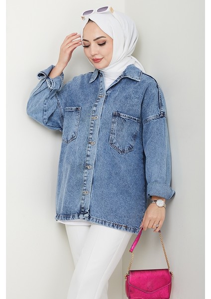Aysila Oversize Kot Ceket 1463 - Açık Mavi