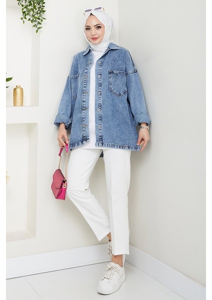 Aysila Oversize Kot Ceket 1463 - Açık Mavi