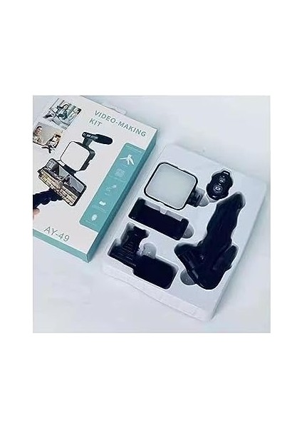 Kit Kumandalı Mikrofon, LED Işık ve Mini Tripod - Telefon Vlog Video Kayıt Ay-49 Üretimi Için