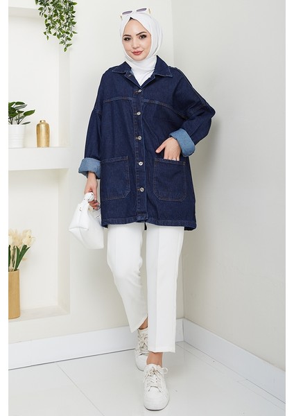 Seliy Oversize Kot Ceket 1455 - Koyu Mavi