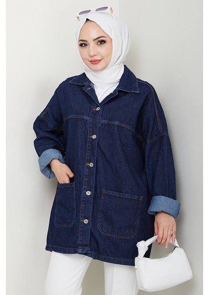 Seliy Oversize Kot Ceket 1455 - Koyu Mavi
