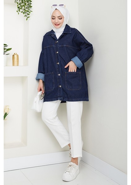 Seliy Oversize Kot Ceket 1455 - Koyu Mavi