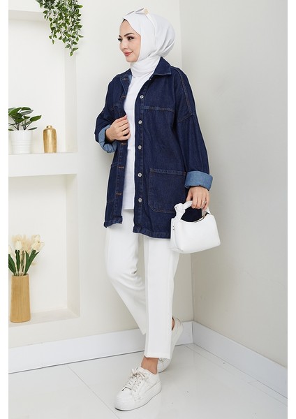 Seliy Oversize Kot Ceket 1455 - Koyu Mavi