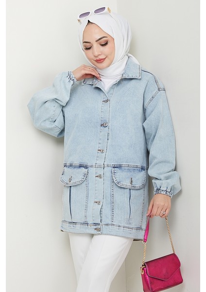 Torba Cepli Oversize Kot Ceket 1442 - Buz Mavi